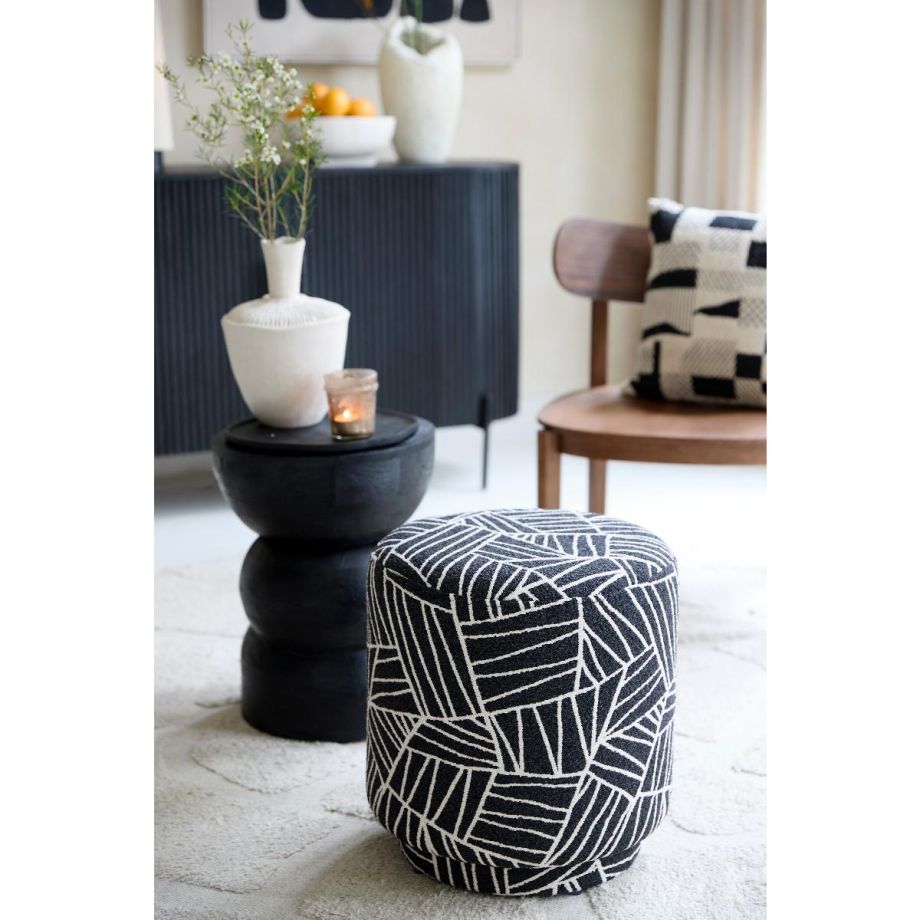 Davone poef Ø40x44 cm - zwart/wit