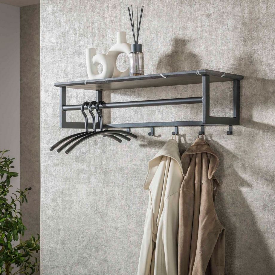 Fraaai Leonie kapstok roede 6 haaks - zwart bruin