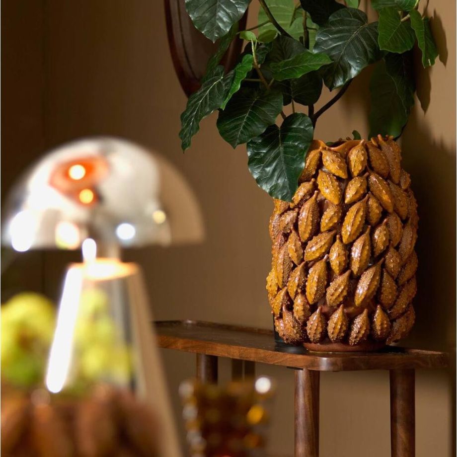 Palatik vaas deco 32x31x44 cm keramiek - cognac bruin