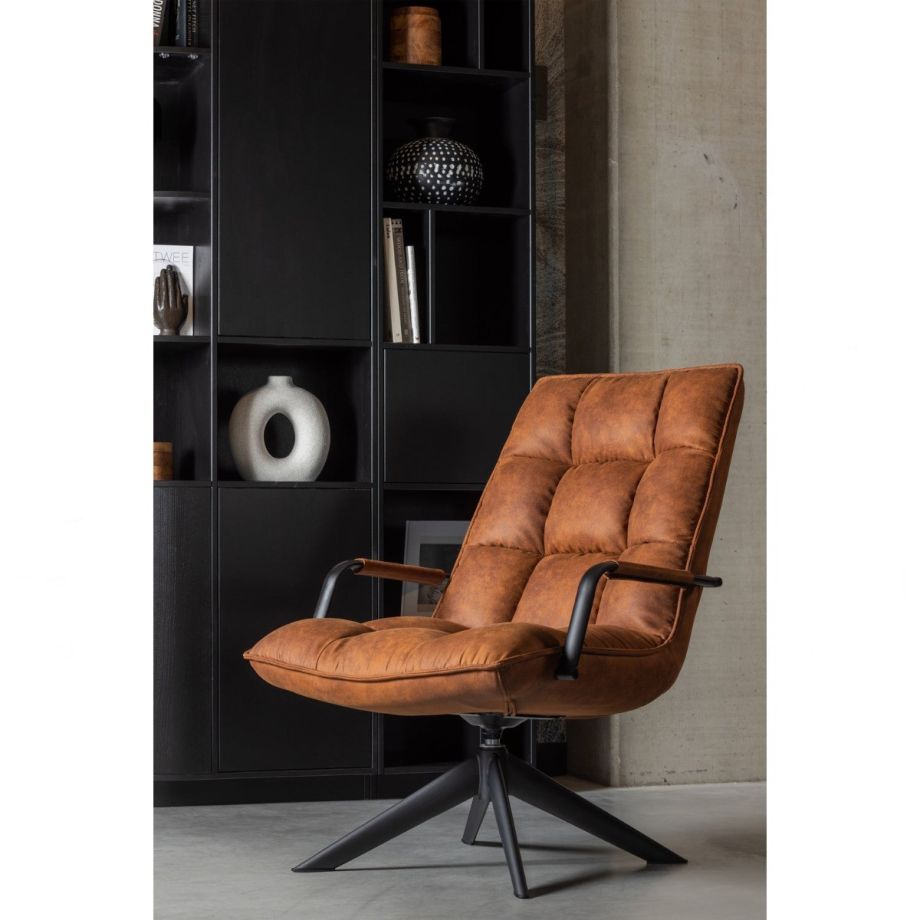 Woood Jouke draaifauteuil met armleuning leerlook - cognac