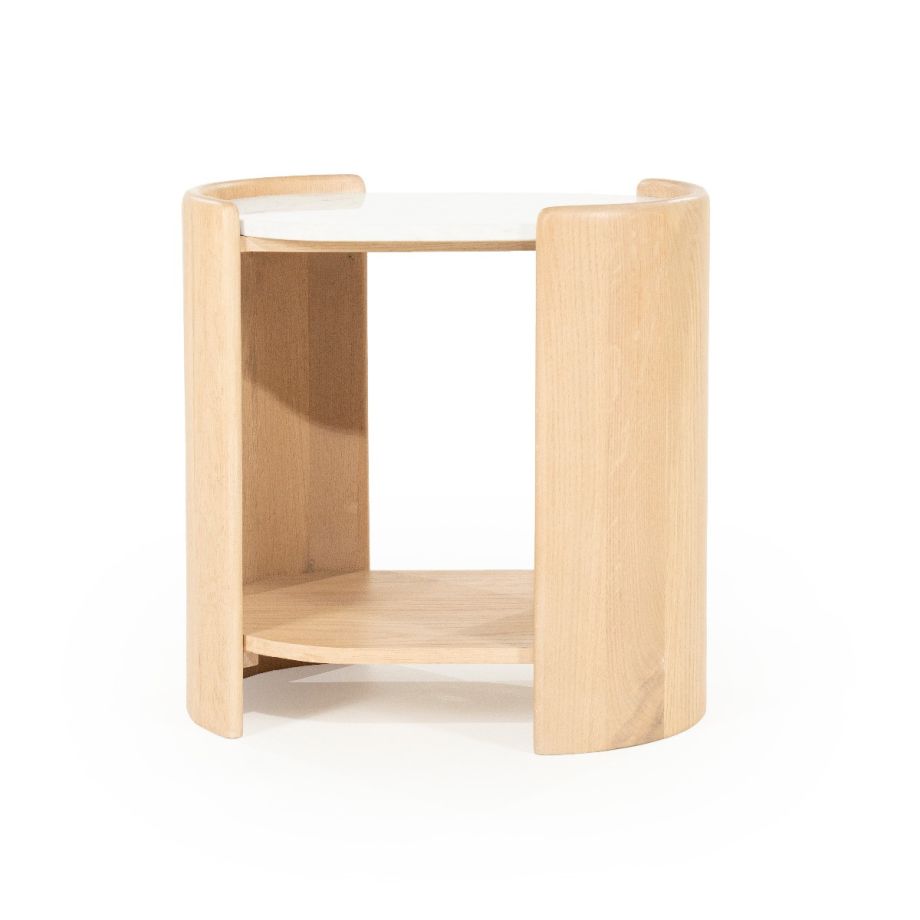 Don bijzettafel ovaal - naturel hout/marmer