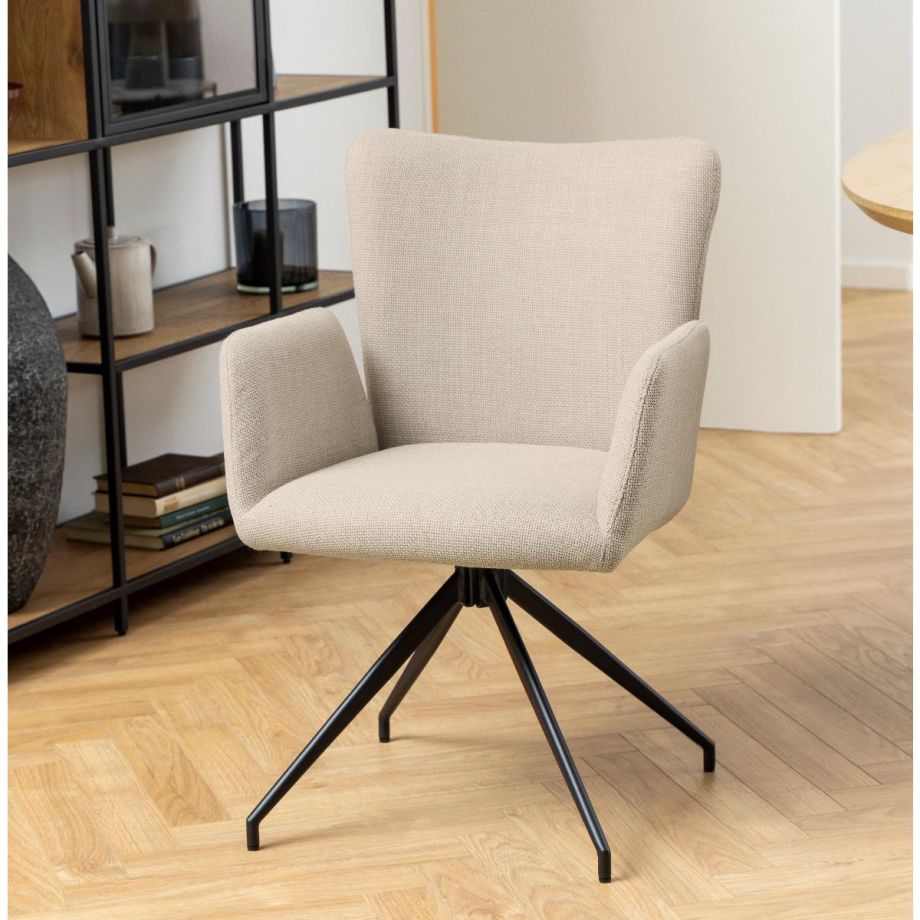 Nøra Laura eetkamerstoel | zwart metaal onderstel | stof Basel