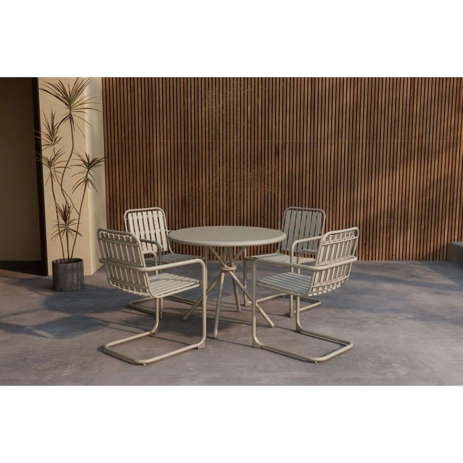 Svea Kristin ronde tuintafel + 4 tuinstoelen - beige/beige
