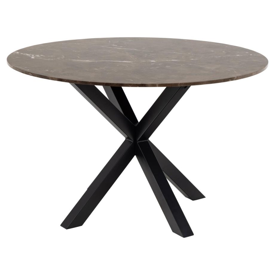 Nøra Donovan ronde eettafel Ø120x75.5 cm | zwart metaal onderstel | keramiek marmer - bruin