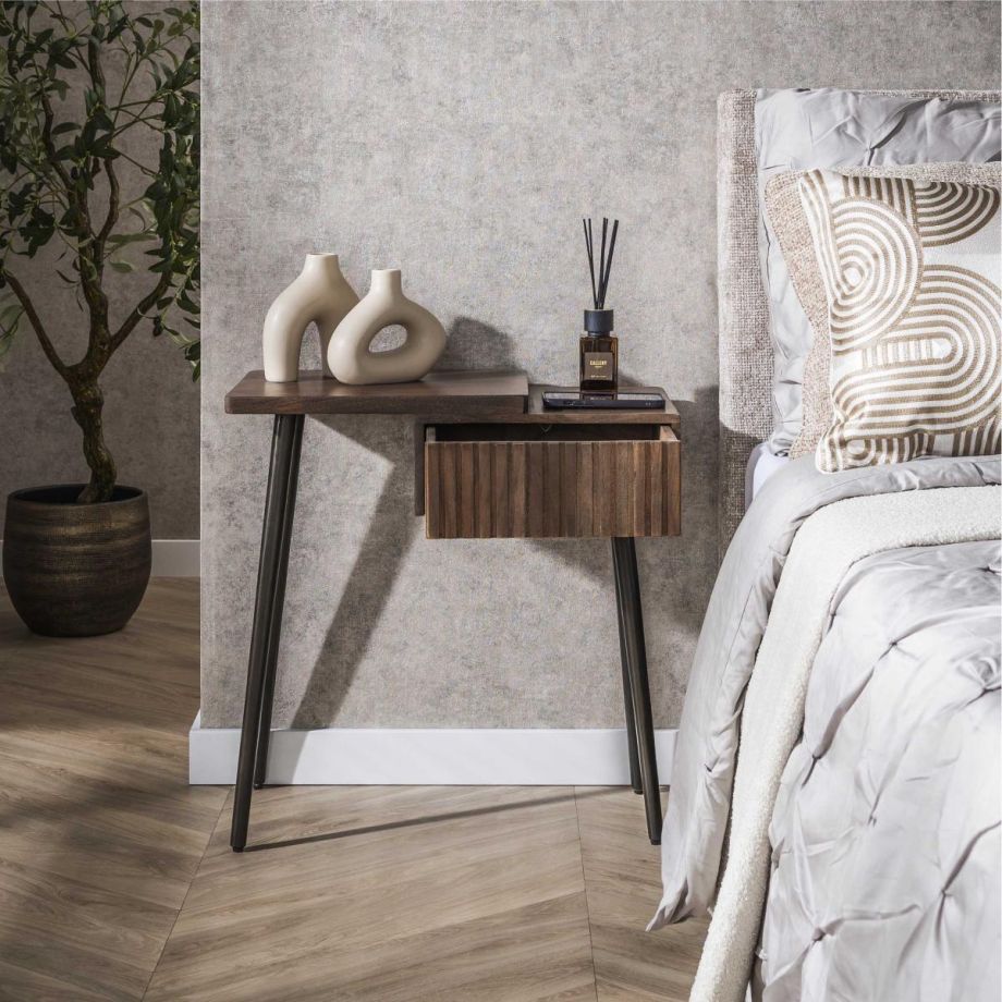 Fraaai Marino nachtkastje - 1 lade en legplank - acaciahout - links