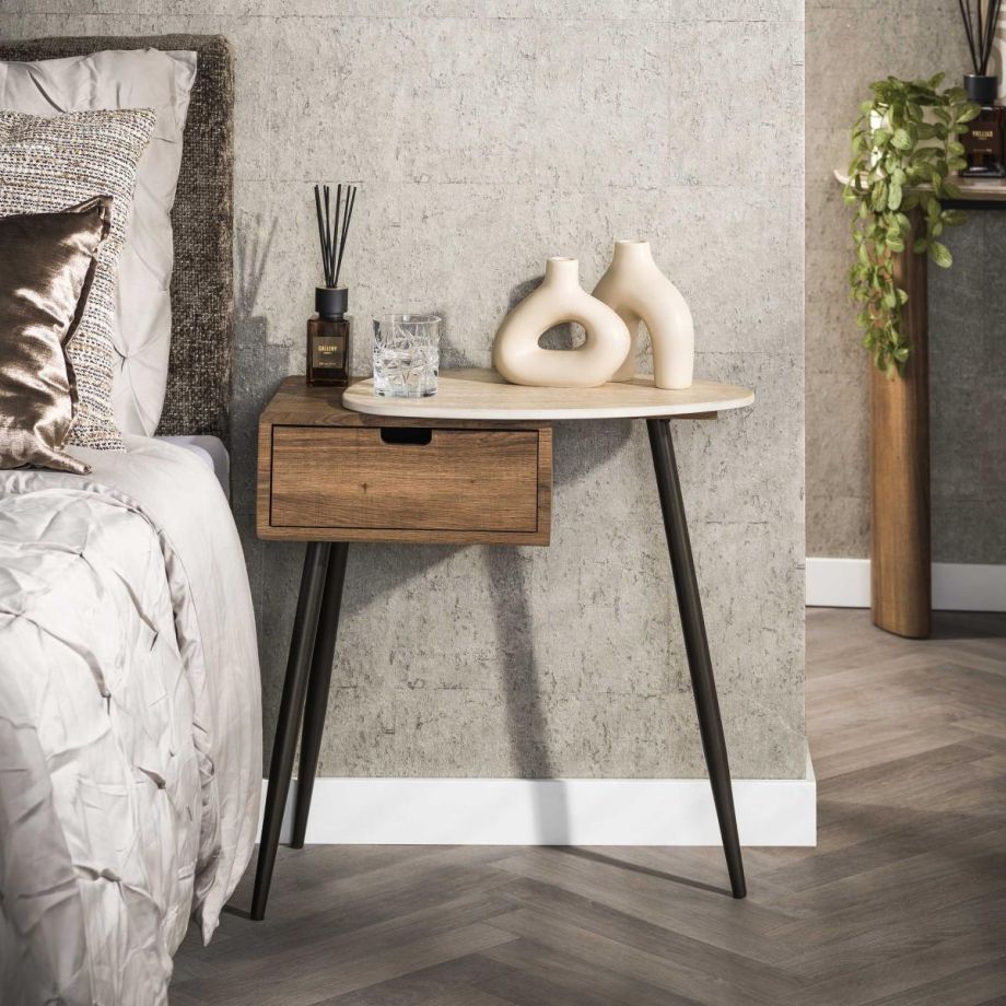 Davide nachtkastje - travertin en eikenlook - rechts