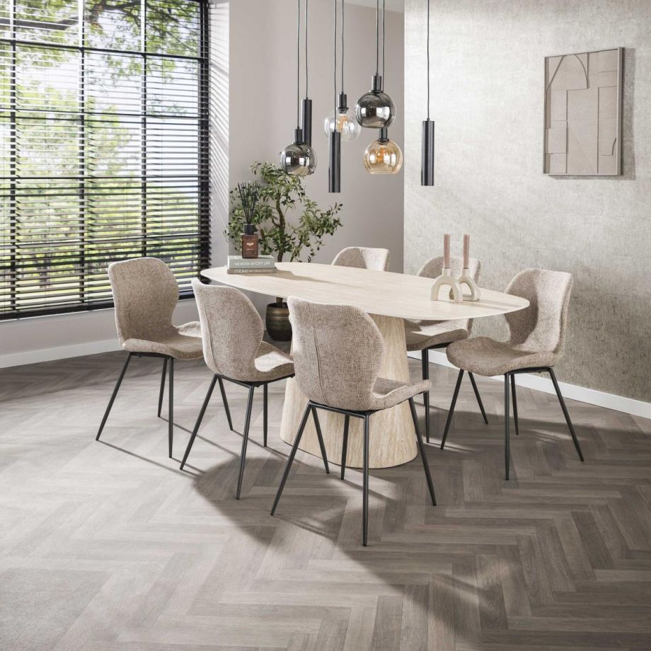 Fraaai Giordano eettafel - deens ovaal - 180 cm - travertin look