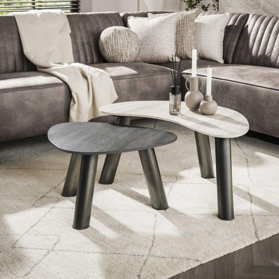 Fraaai Cattaneo organische salontafels - set van 2 - travertin look