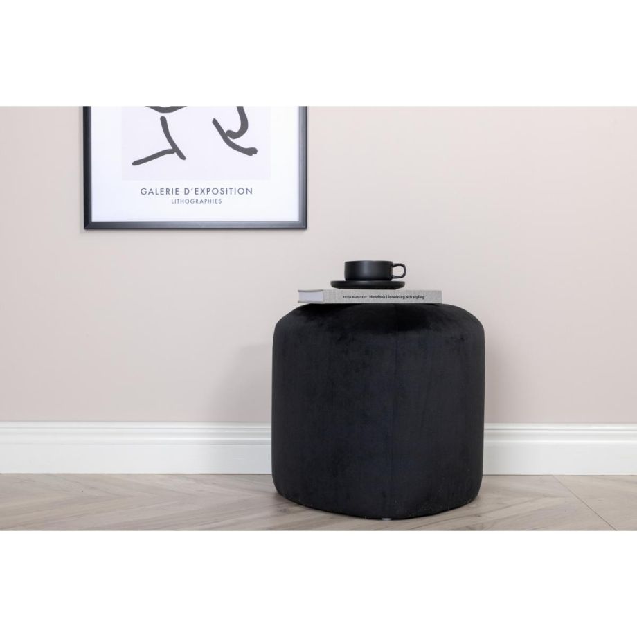 Troy poef - velvet - zwart