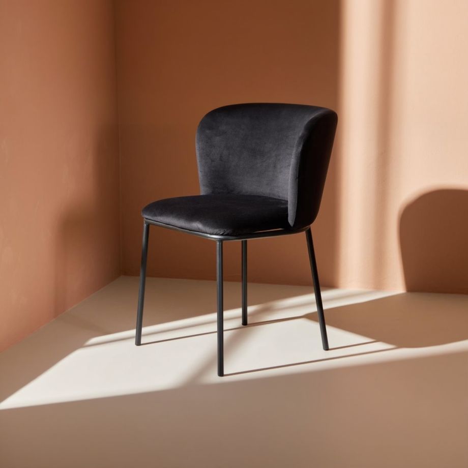 Svea Lino eetkamerstoel - velvet - zwart