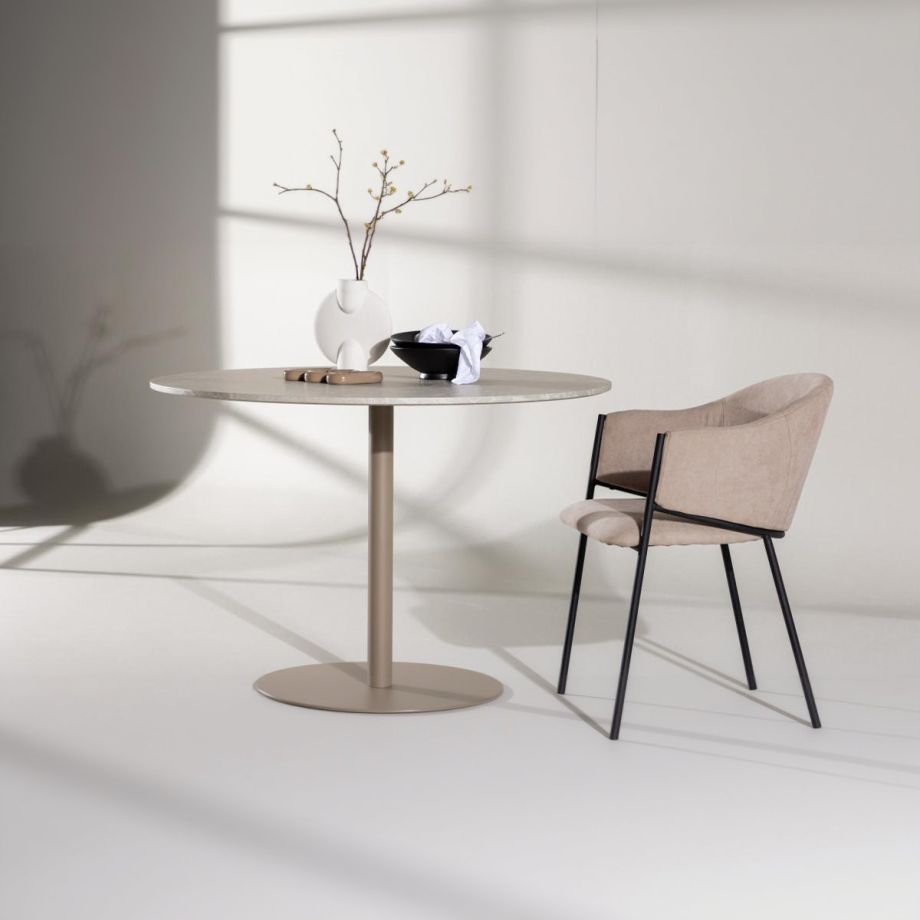 Svea Zuna ronde eettafel - ø110 cm - marmerlook - beige