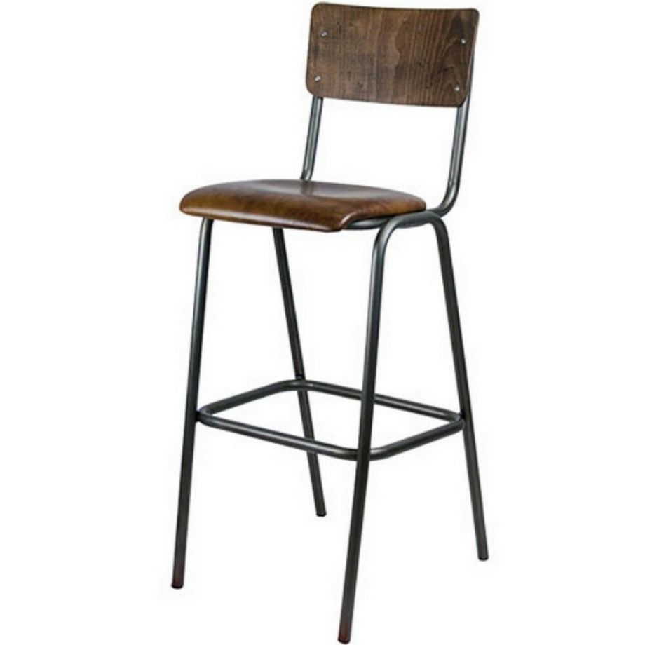 Barstoel Edison Donkerbruin Hout / PU-leer 82 cm