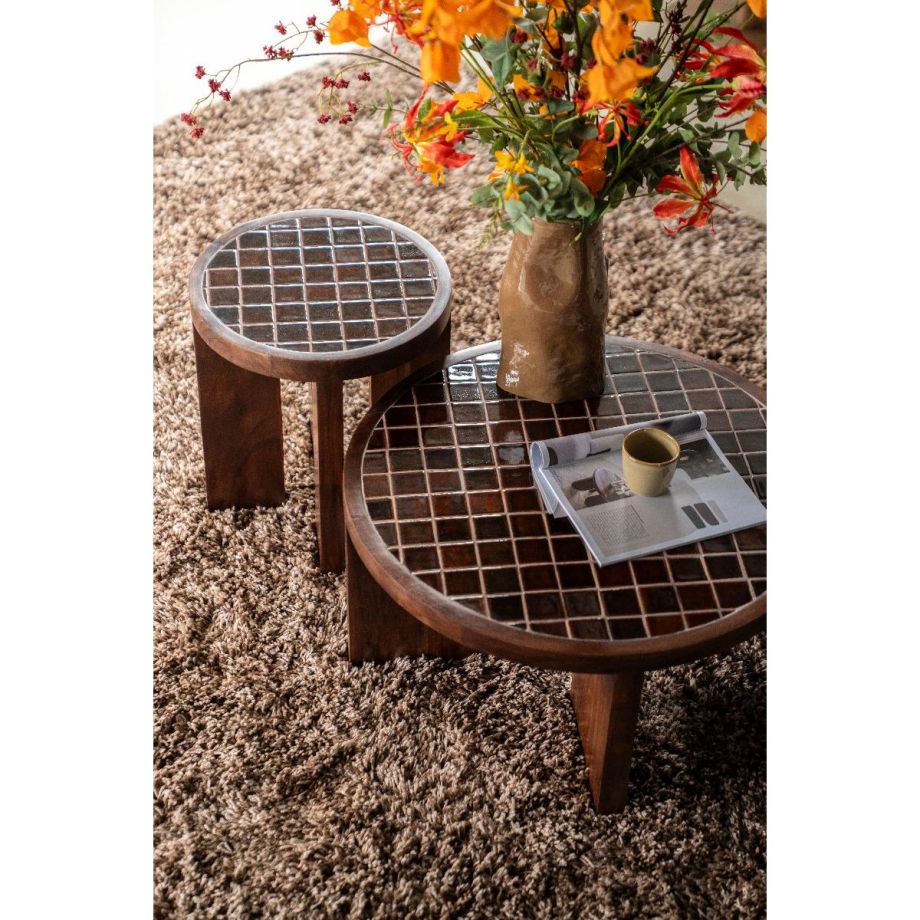 TiledUp bijzettafel hout/keramiek - donkerbruin