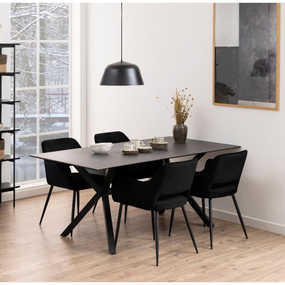 Nøra Maeve armstoel | zwart metaal onderstel | stof Dublin