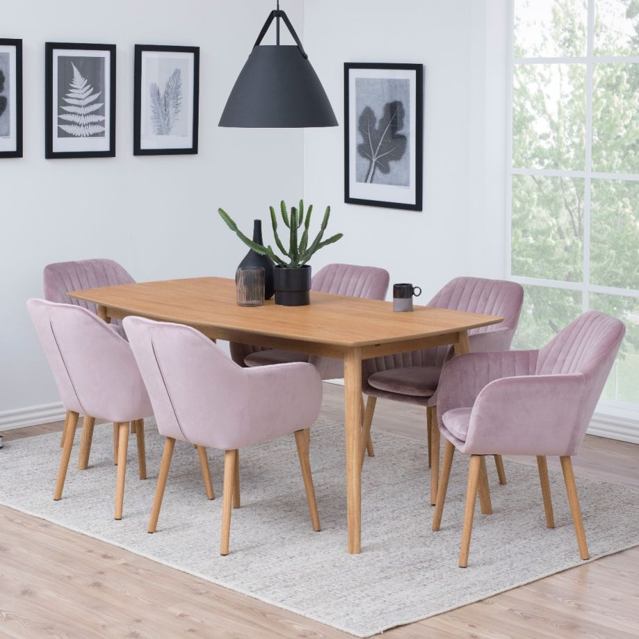 Nøra Lior armstoel | naturel oak onderstel | stof Vic - roze