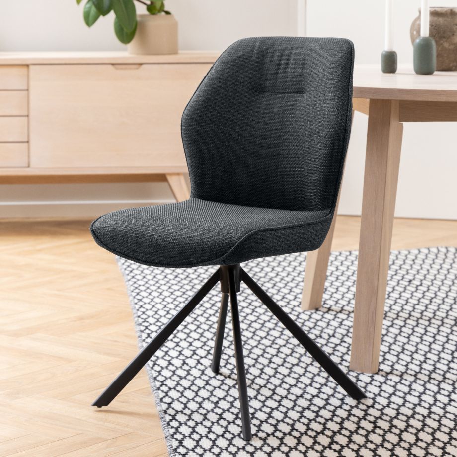 Mysa draaibare eetkamerstoel | zwart metaal onderstel | stof Basel - donkergrijs
