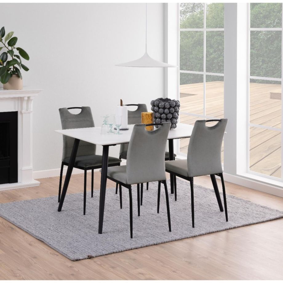 Nøra Fina eetkamerstoel | zwart metaal onderstel | stof Dublin - donkergrijs