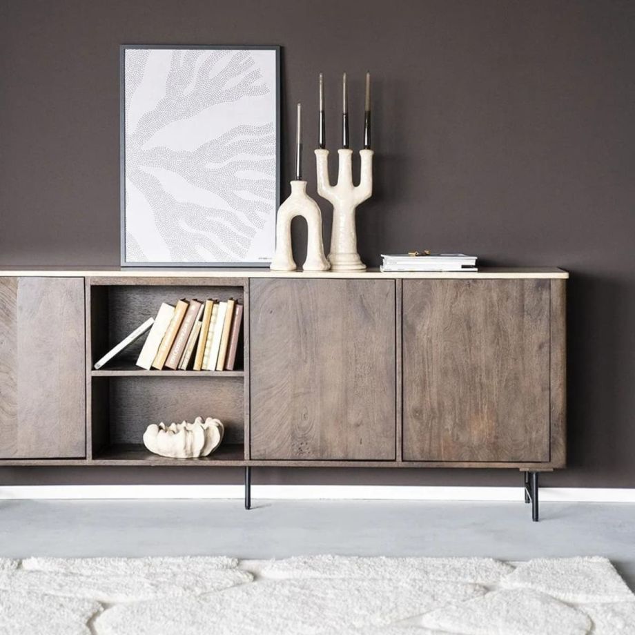 Eleonora Dressoir Lio - 200 cm - Mango hout & travertin - 3 deurs