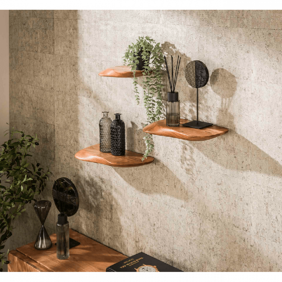 Boka organische wandplank - set van 3 - naturel