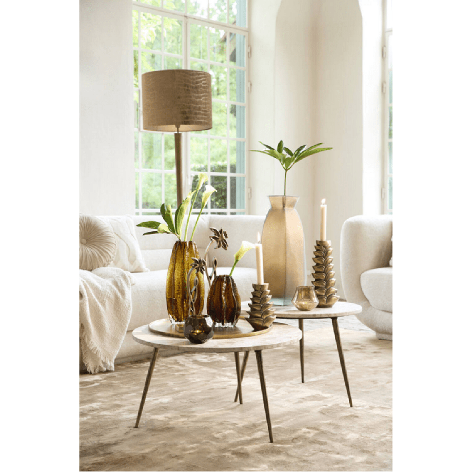 Zeca bijzettafel Ø59x41 cm - taupe marmer+antiek brons