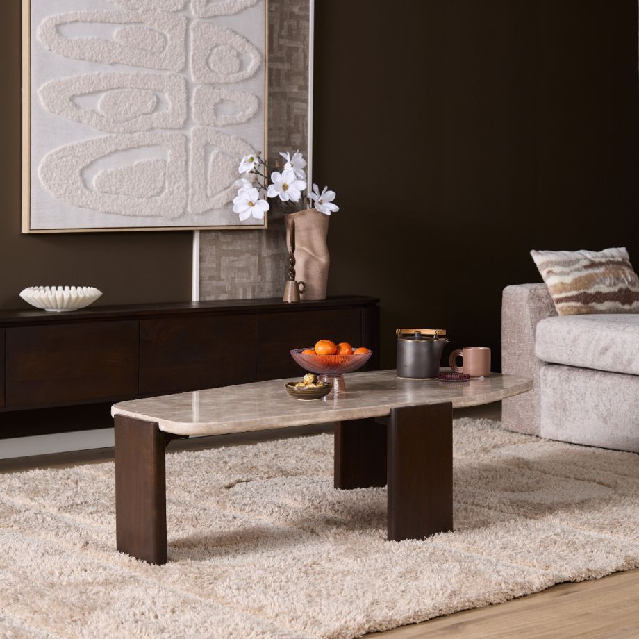 Starfurn Bijzettafel Silva 130 cm - donkerbruin/marmer