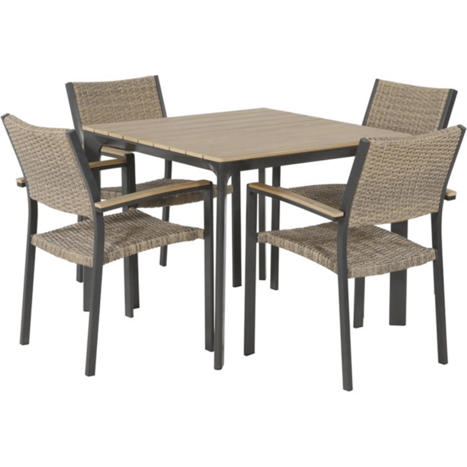Arezzo terrastafel 90 cm & 4x terrasstoel wicker