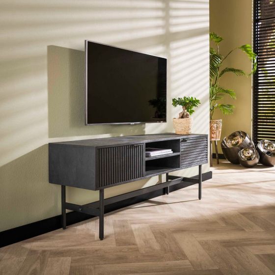 Mariah tv-meubel 140 cm mangohout zwart van het woonmerk Fraaai
