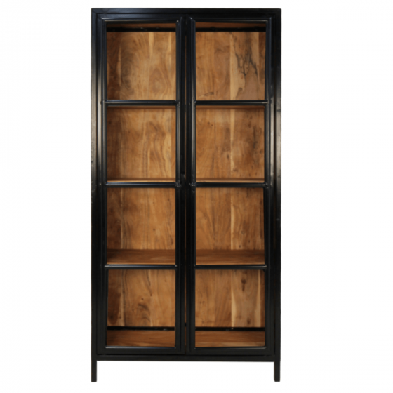 Kingston vitrinekast 90x40x185 cm acacia naturel/zwart van het woonmerk HSM Collection