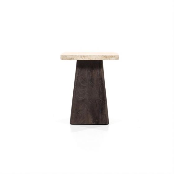 Vierkante bijzettafel Travis - 40x40 cm - Mango hout & travertin