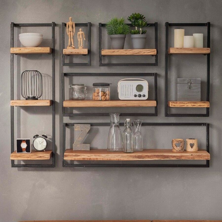 Woody metaal wandplank - bundel set van zes