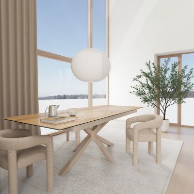 Nøra Donovan rechthoekige uitschuiftafel 200/240x100x76 cm | metaal onderstel | keramiek hout - naturel