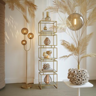 Light & Living Magdala vloerlamp 3L - glas bruin/goud