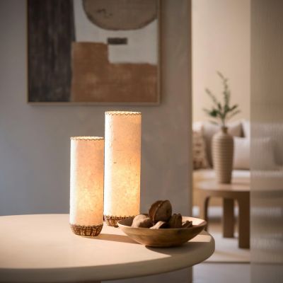 Light & Living Tio tafellamp Ø13x40 cm - papier beige/rotan donkerbruin