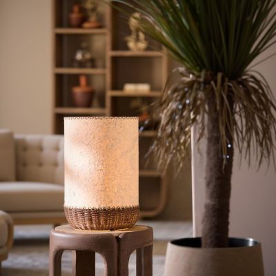 Light & Living Tio tafellamp Ø30,5x46 cm - papier beige/rotan donkerbruin