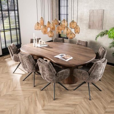 Fraaai Rahul eettafel sculpture - massief acacia drift bruin
