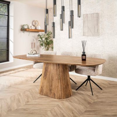 Fraaai Sedona Deens ovale eettafel centrale poot 215 cm - massief mango zandkleur