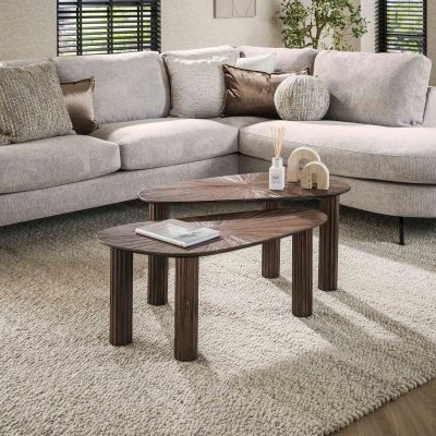 Fraaai Rebecca salontafel set van 2 hoekvormig teak - bruin