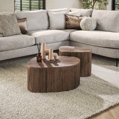 Fraaai Rebecca salontafel set van 2 XL driehoek teak - bruin