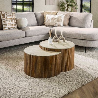 Fraaai Shane salontafel set van 2 halfrond - zand