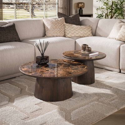 Fraaai Esmere salontafel rond set van 2 - keramiek dark emperador