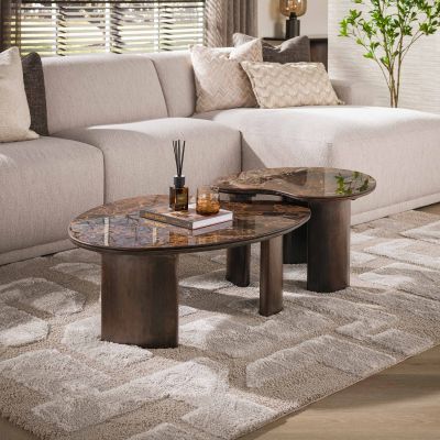 Fraaai Esmere salontafel niervormig set van 2 - keramiek dark emperador