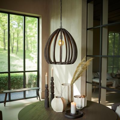 Light & Living Barsia hanglamp Ø50x54 cm hout - donkerbruin