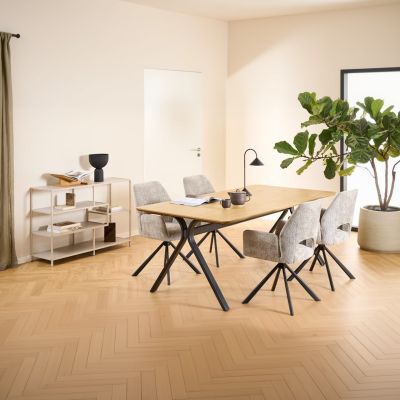Nøra Iris rechthoekige eettafel 200x100x75 cm | zwart metaal onderstel | eikenfineer melamine - naturel