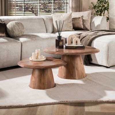 Fraaai Ronna salontafel set van 2 - massief acacia - bruin