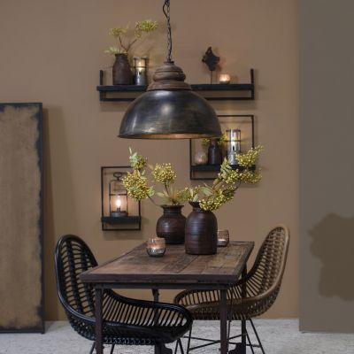 Light & Living Leia hanglamp - zwart zink/hout bruin