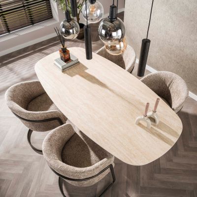 Fraaai Giordano eettafel - Deens ovaal - 180 cm - 3D kermamiek travertin