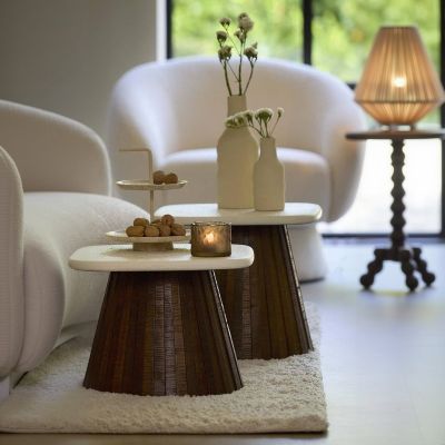 Light & Living Okato bijzettafel 45x45x40 cm - crème+hout bruin