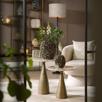 Light & Living Bahia bijzettafel Ø52x58 cm - zand travertine/antiek brons