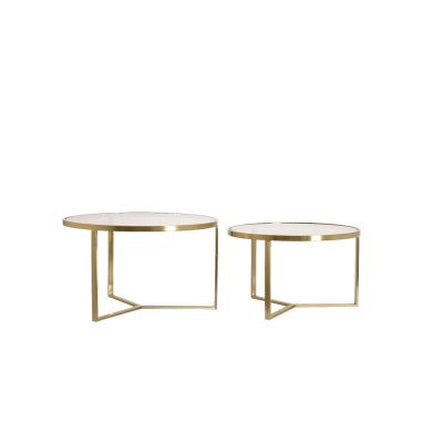 Light & Living Serelle salontafel set van 2 - Ø65x39/Ø75x44 cm - licht goud/bruin