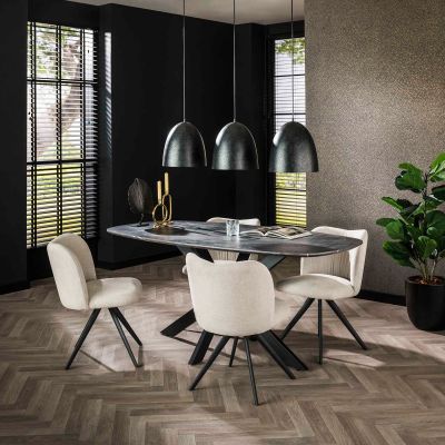 Fraaai Connie eettafel 180 cm deens ovaal - zwart marmer look